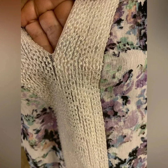 Badgley Mischka White and Purple V-Neck Wrap tunic dress size large - Picture 3 of 6